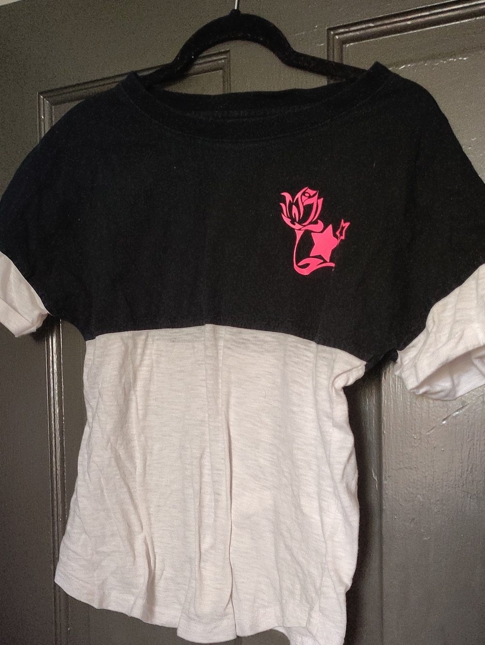 boxercraft Black and White Colorblock Tee with Pink Rose Graphic